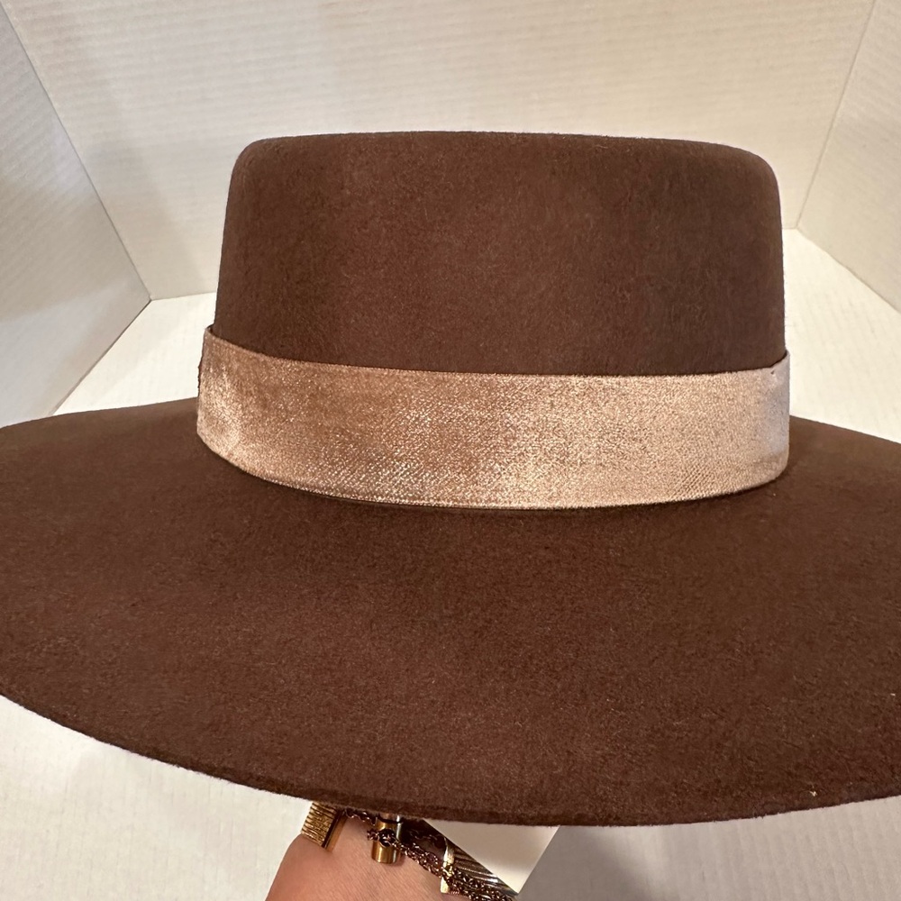 Juno Boater Brown 100% Australian Wool Hat w/Light Velour Trim by Lack of Color - Picture 4 of 9